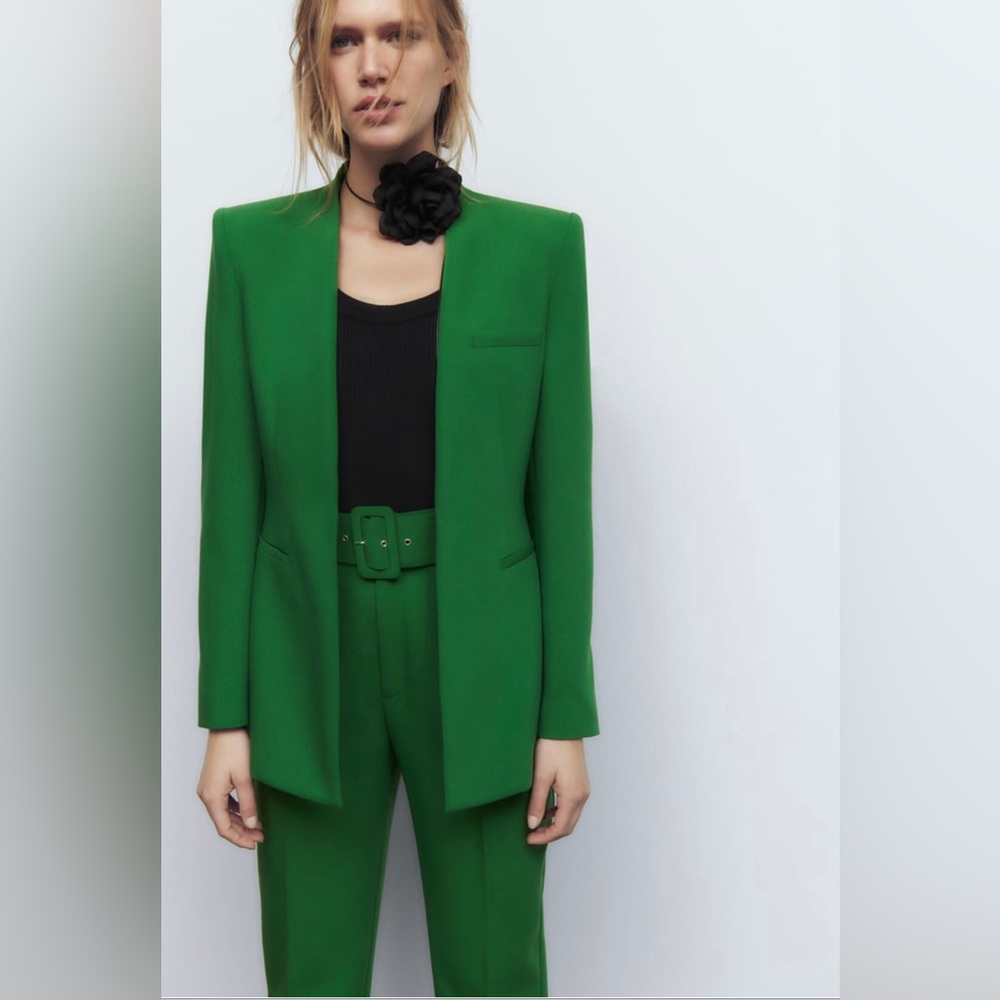 Zara structured lapelless blazer, green